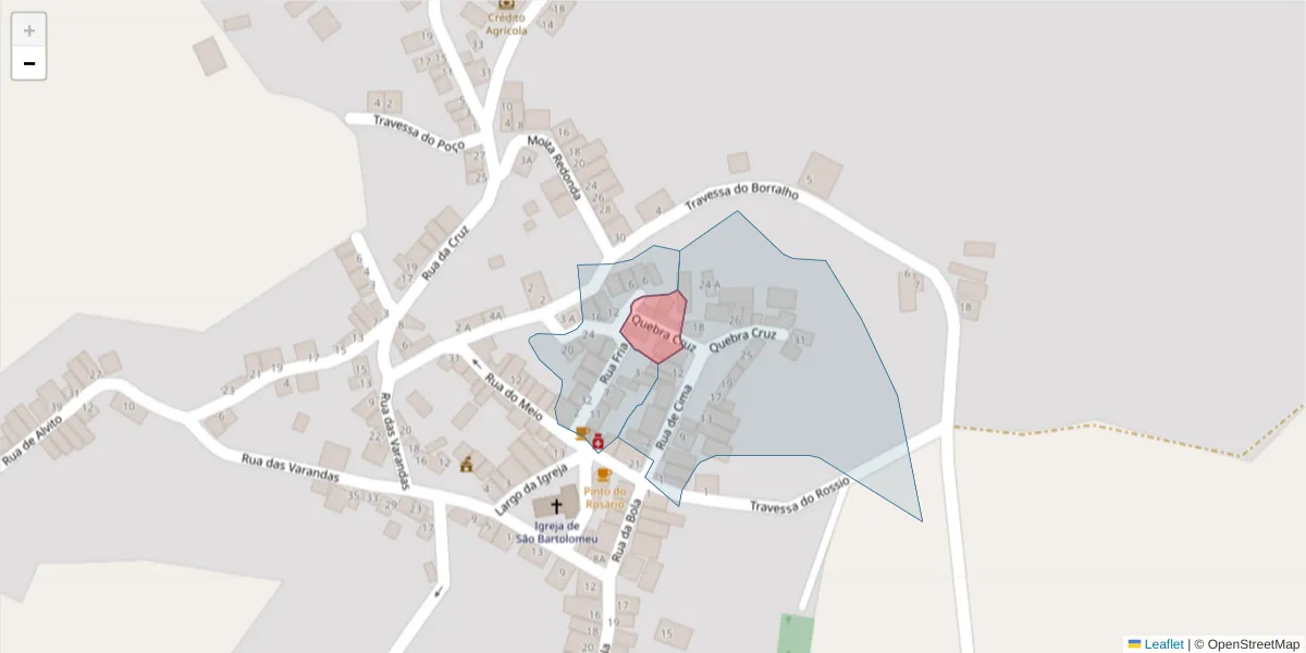 Mapa detalhado do código postal 7220-535 com limites, códigos postais vizinhos e agências dos correios