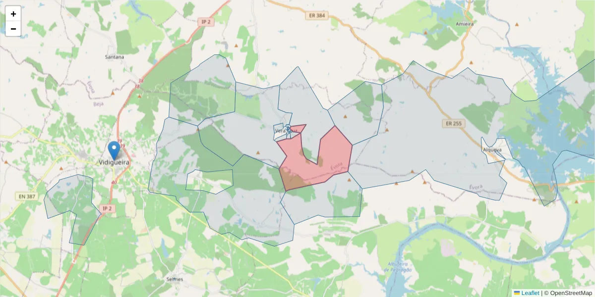 Mapa detalhado do código postal 7220-564 com limites, códigos postais vizinhos e agências dos correios