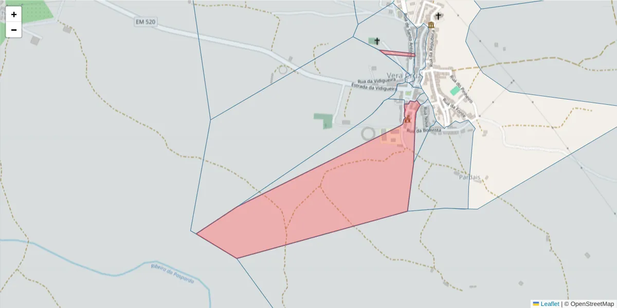 Mapa detalhado do código postal 7220-573 com limites, códigos postais vizinhos e agências dos correios