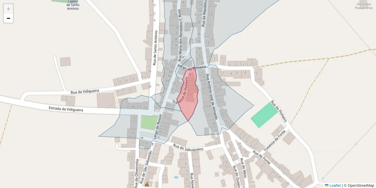 Mapa detalhado do código postal 7220-581 com limites, códigos postais vizinhos e agências dos correios