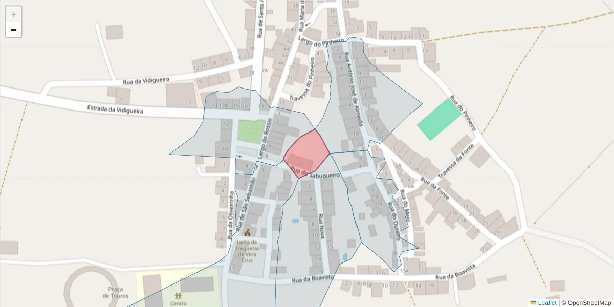 Mapa detalhado do código postal 7220-582 com limites, códigos postais vizinhos e agências dos correios
