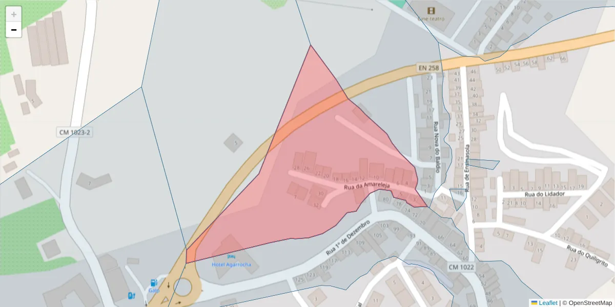 Mapa detalhado do código postal 7230-002 com limites, códigos postais vizinhos e agências dos correios