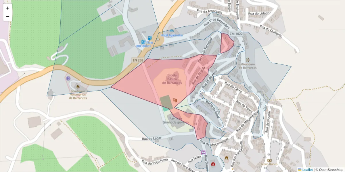 Mapa detalhado do código postal 7230-003 com limites, códigos postais vizinhos e agências dos correios