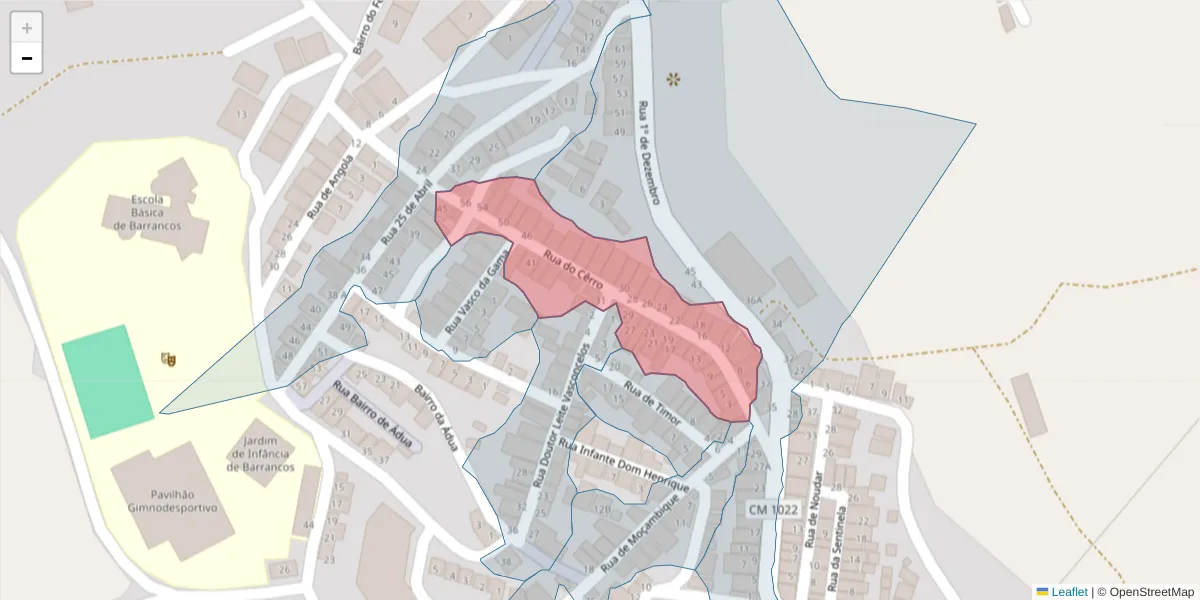 Mapa detalhado do código postal 7230-007 com limites, códigos postais vizinhos e agências dos correios