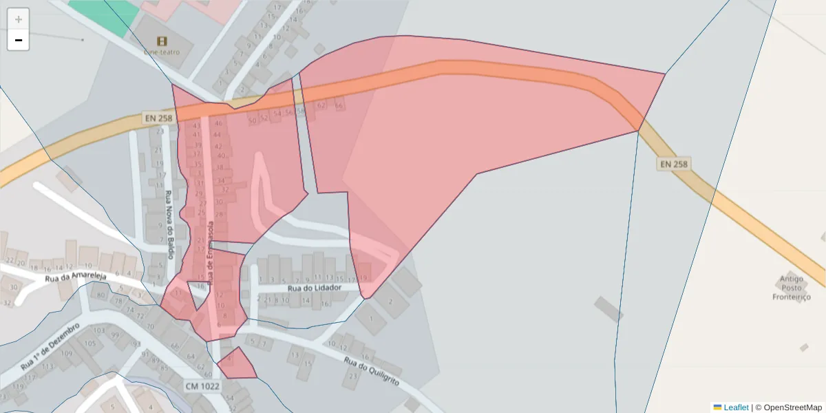 Mapa detalhado do código postal 7230-022 com limites, códigos postais vizinhos e agências dos correios