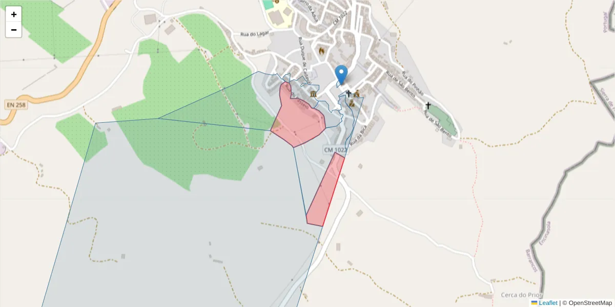 Mapa detalhado do código postal 7230-036 com limites, códigos postais vizinhos e agências dos correios
