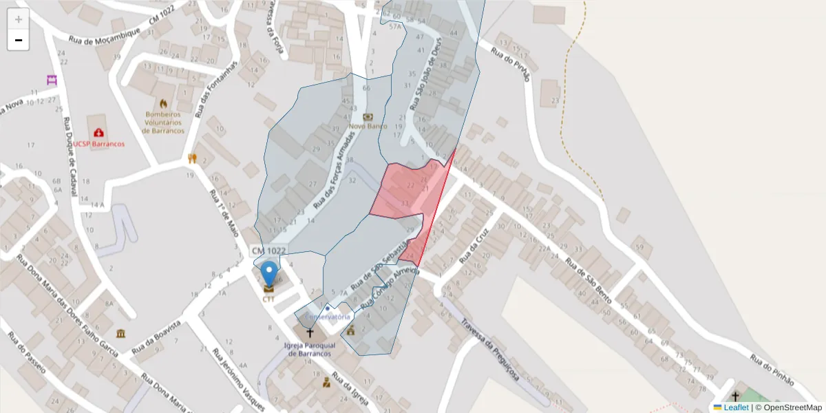 Mapa detalhado do código postal 7230-048 com limites, códigos postais vizinhos e agências dos correios