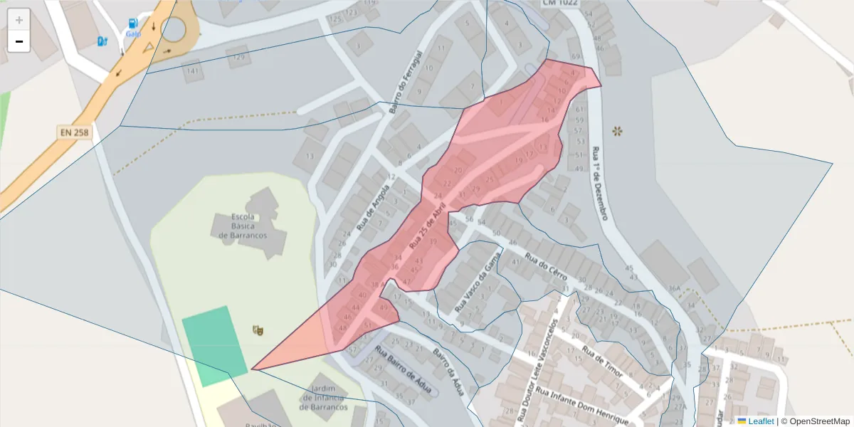Mapa detalhado do código postal 7230-053 com limites, códigos postais vizinhos e agências dos correios