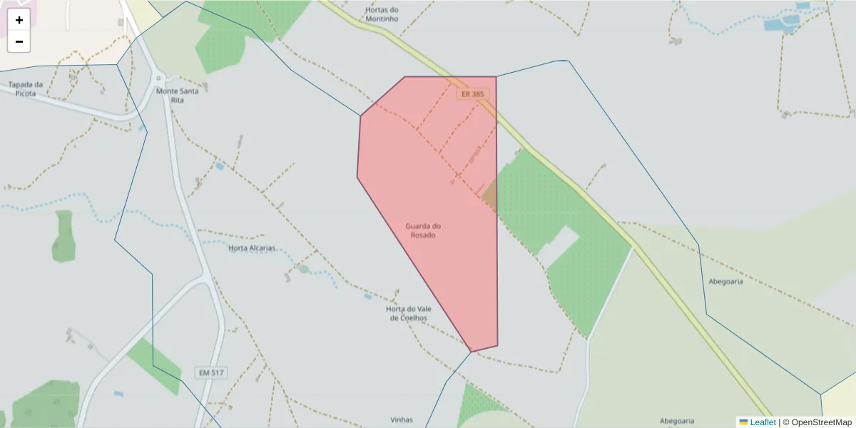 Mapa detalhado do código postal 7240-000 com limites, códigos postais vizinhos e agências dos correios
