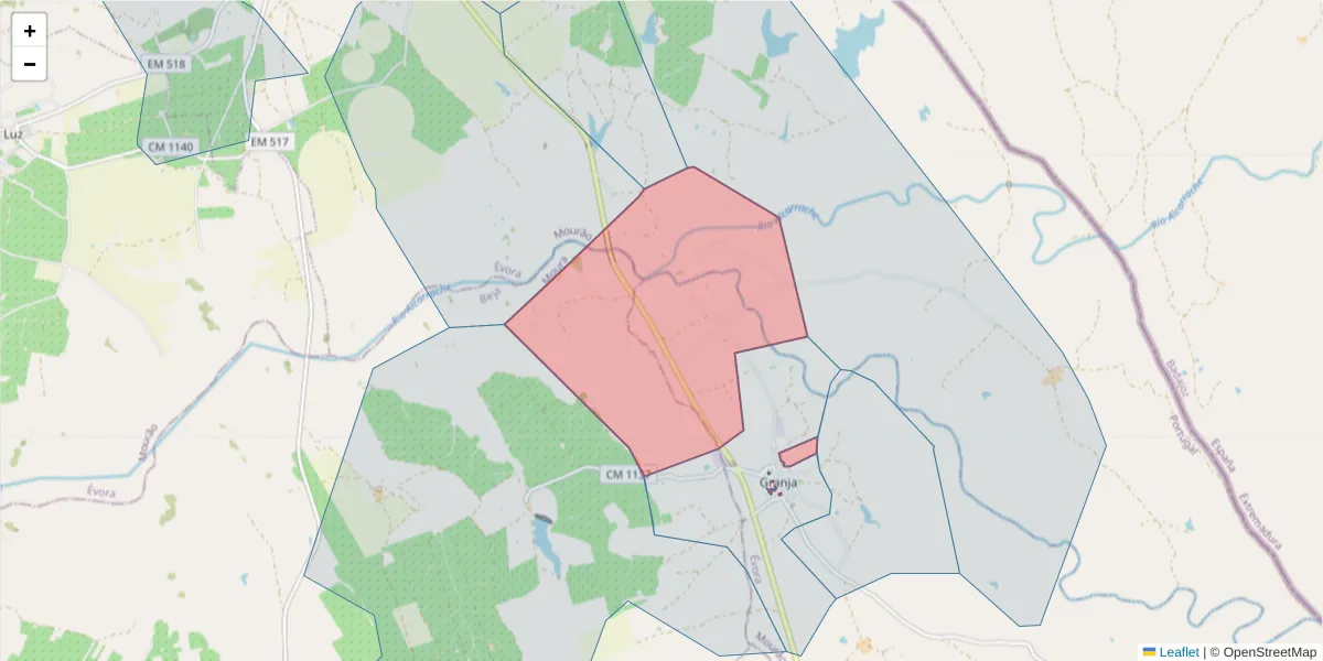 Mapa detalhado do código postal 7240-019 com limites, códigos postais vizinhos e agências dos correios