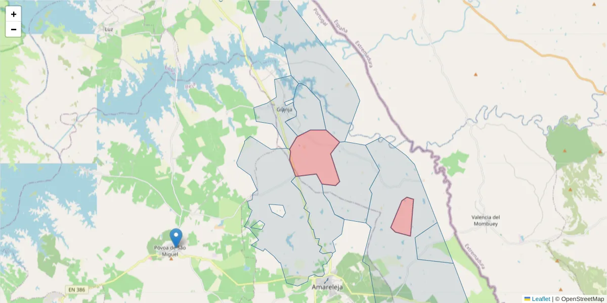 Mapa detalhado do código postal 7240-020 com limites, códigos postais vizinhos e agências dos correios
