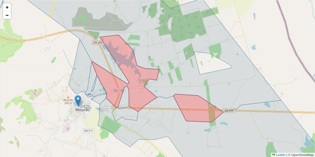 Mapa detalhado do código postal 7240-204 com limites, códigos postais vizinhos e agências dos correios