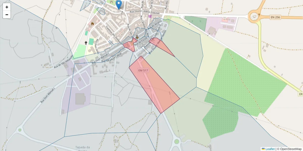 Mapa detalhado do código postal 7240-228 com limites, códigos postais vizinhos e agências dos correios
