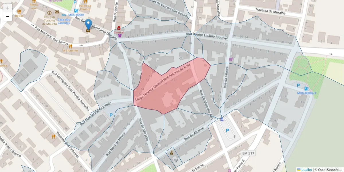 Mapa detalhado do código postal 7240-231 com limites, códigos postais vizinhos e agências dos correios