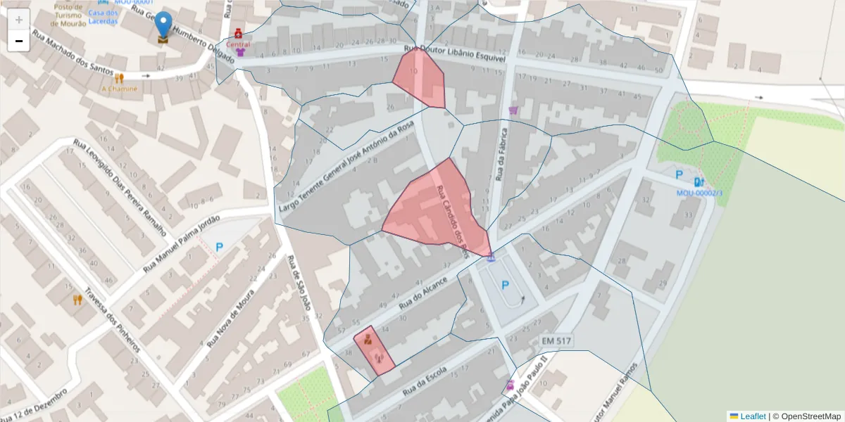 Mapa detalhado do código postal 7240-236 com limites, códigos postais vizinhos e agências dos correios