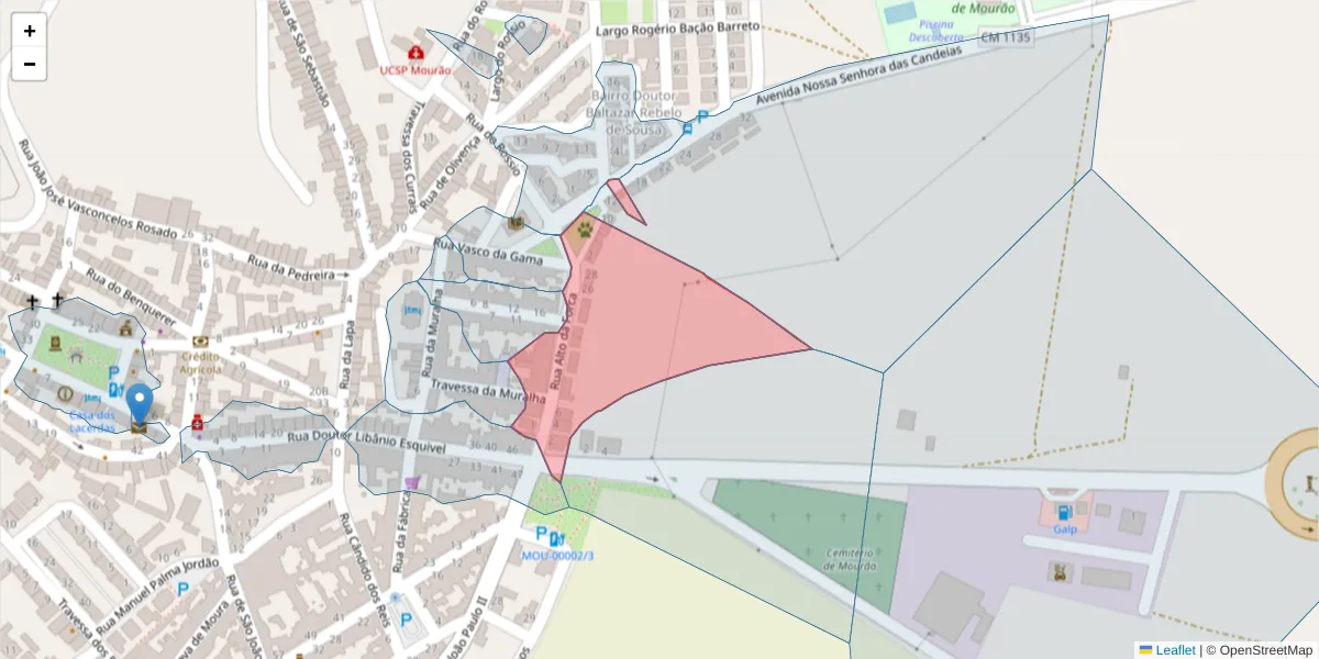 Mapa detalhado do código postal 7240-247 com limites, códigos postais vizinhos e agências dos correios