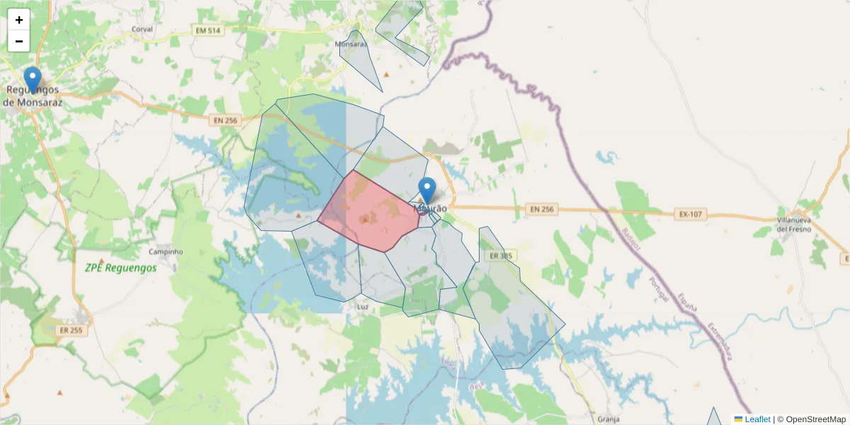 Mapa detalhado do código postal 7240-251 com limites, códigos postais vizinhos e agências dos correios