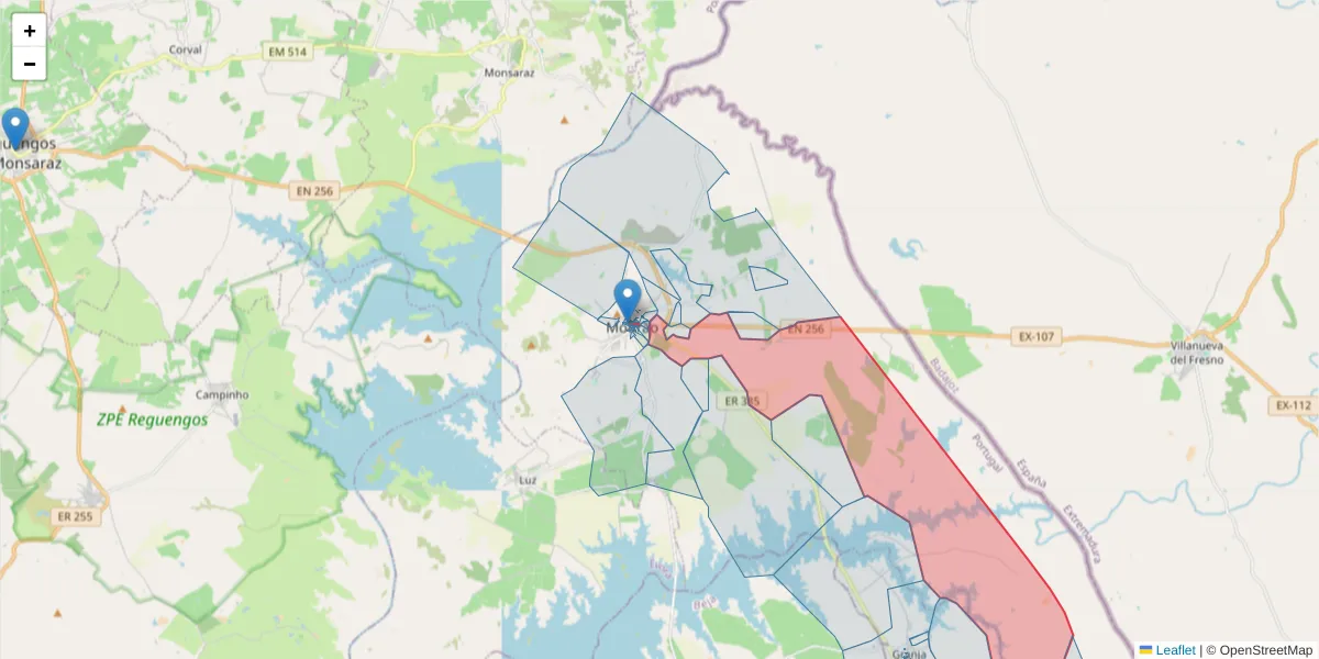 Mapa detalhado do código postal 7240-256 com limites, códigos postais vizinhos e agências dos correios
