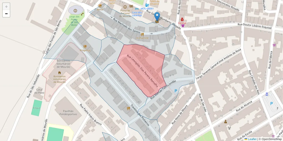 Mapa detalhado do código postal 7240-259 com limites, códigos postais vizinhos e agências dos correios