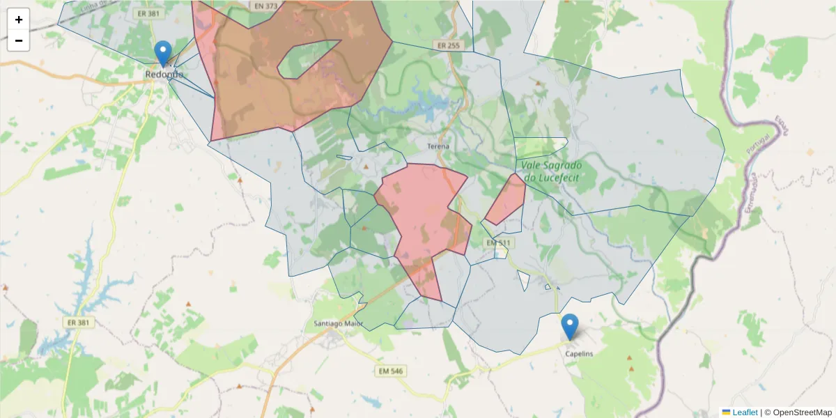 Mapa detalhado do código postal 7250-066 com limites, códigos postais vizinhos e agências dos correios