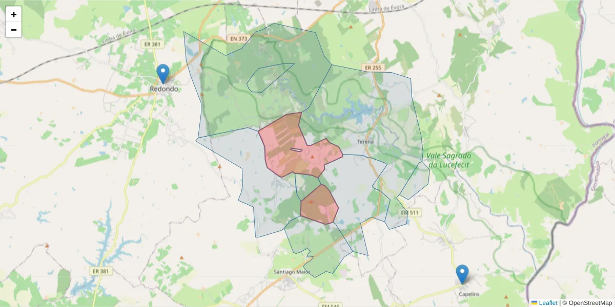 Mapa detalhado do código postal 7250-069 com limites, códigos postais vizinhos e agências dos correios
