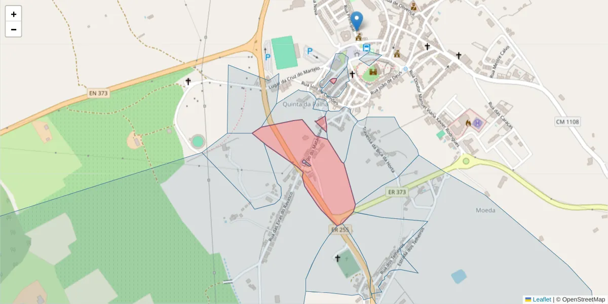 Mapa detalhado do código postal 7250-112 com limites, códigos postais vizinhos e agências dos correios