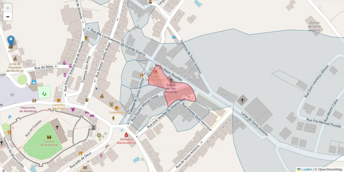 Mapa detalhado do código postal 7250-113 com limites, códigos postais vizinhos e agências dos correios