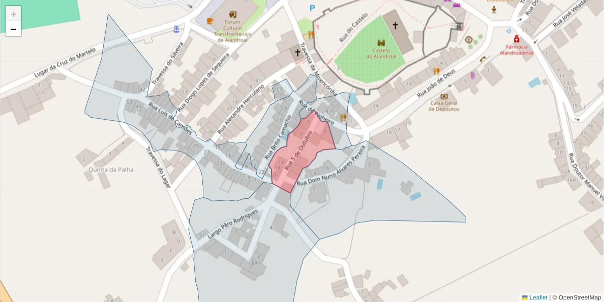 Mapa detalhado do código postal 7250-119 com limites, códigos postais vizinhos e agências dos correios