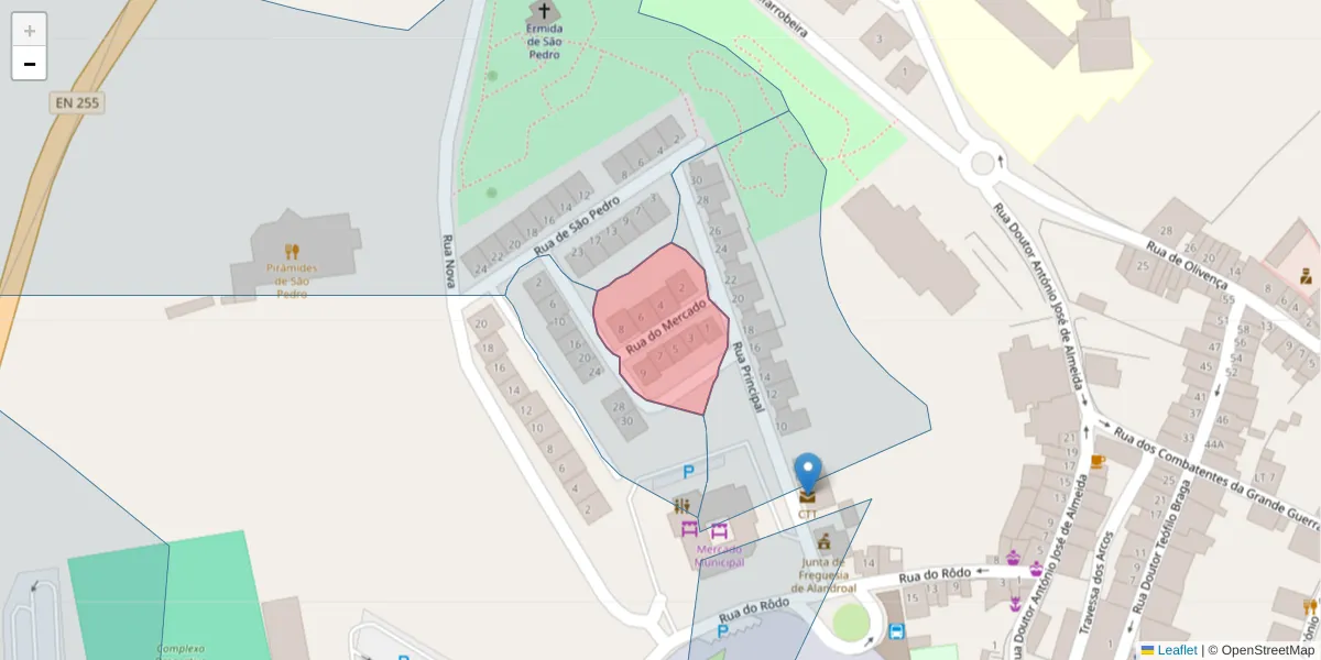 Mapa detalhado do código postal 7250-131 com limites, códigos postais vizinhos e agências dos correios