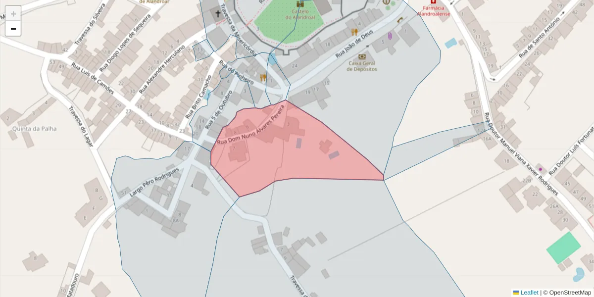 Mapa detalhado do código postal 7250-134 com limites, códigos postais vizinhos e agências dos correios