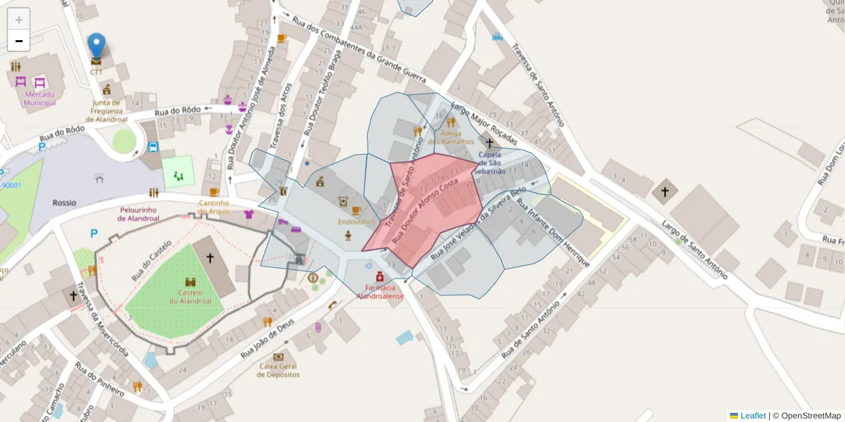 Mapa detalhado do código postal 7250-137 com limites, códigos postais vizinhos e agências dos correios