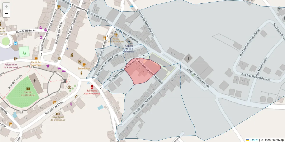 Mapa detalhado do código postal 7250-141 com limites, códigos postais vizinhos e agências dos correios