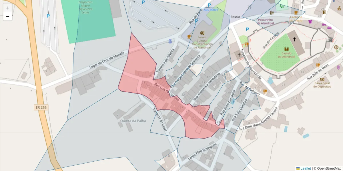 Mapa detalhado do código postal 7250-144 com limites, códigos postais vizinhos e agências dos correios