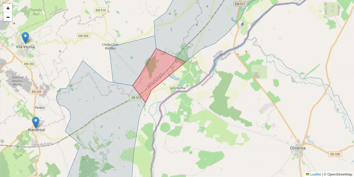 Mapa detalhado do código postal 7250-242 com limites, códigos postais vizinhos e agências dos correios