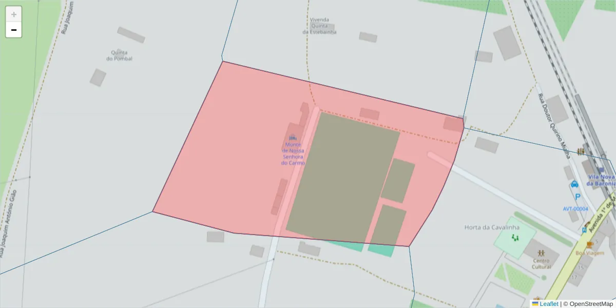 Mapa detalhado do código postal 7290-301 com limites, códigos postais vizinhos e agências dos correios