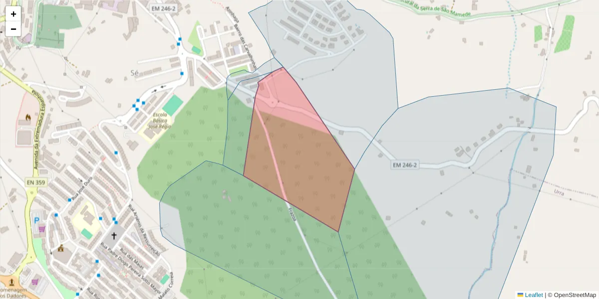 Mapa detalhado do código postal 7300-009 com limites, códigos postais vizinhos e agências dos correios