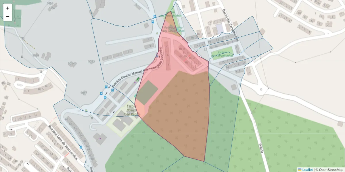 Mapa detalhado do código postal 7300-010 com limites, códigos postais vizinhos e agências dos correios