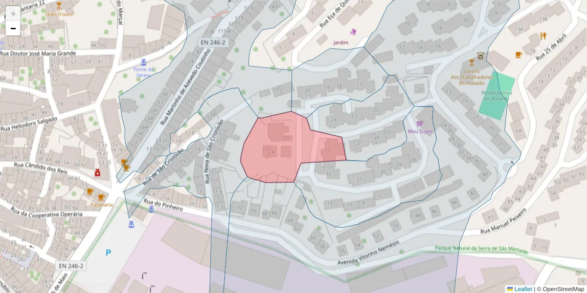 Mapa detalhado do código postal 7300-013 com limites, códigos postais vizinhos e agências dos correios