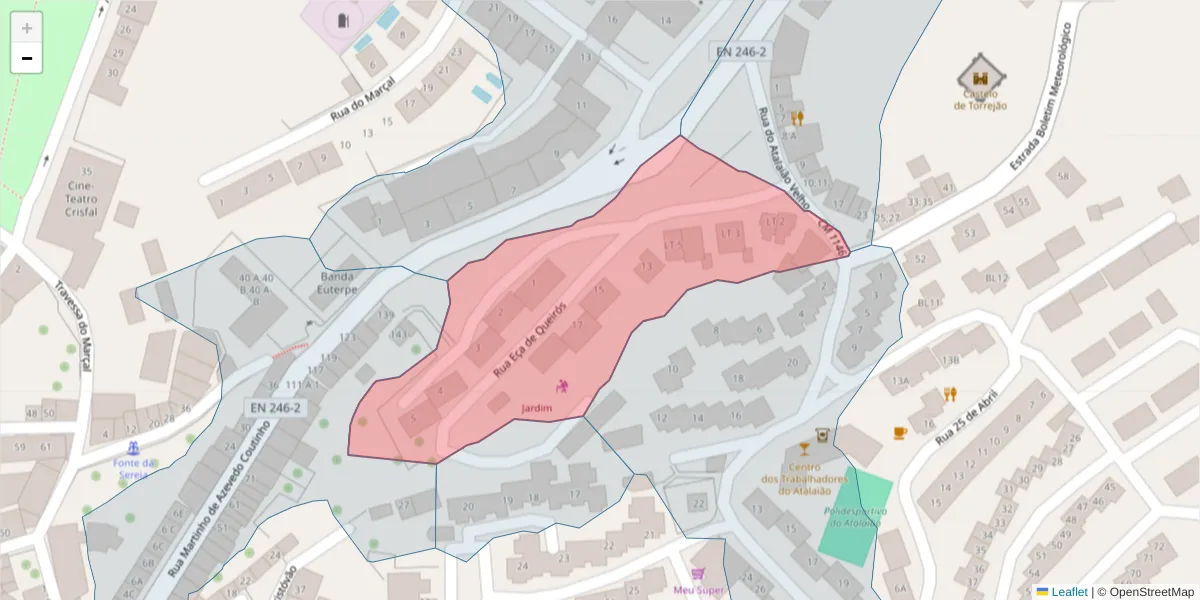 Mapa detalhado do código postal 7300-016 com limites, códigos postais vizinhos e agências dos correios