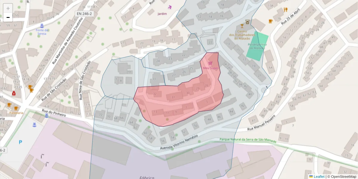 Mapa detalhado do código postal 7300-019 com limites, códigos postais vizinhos e agências dos correios