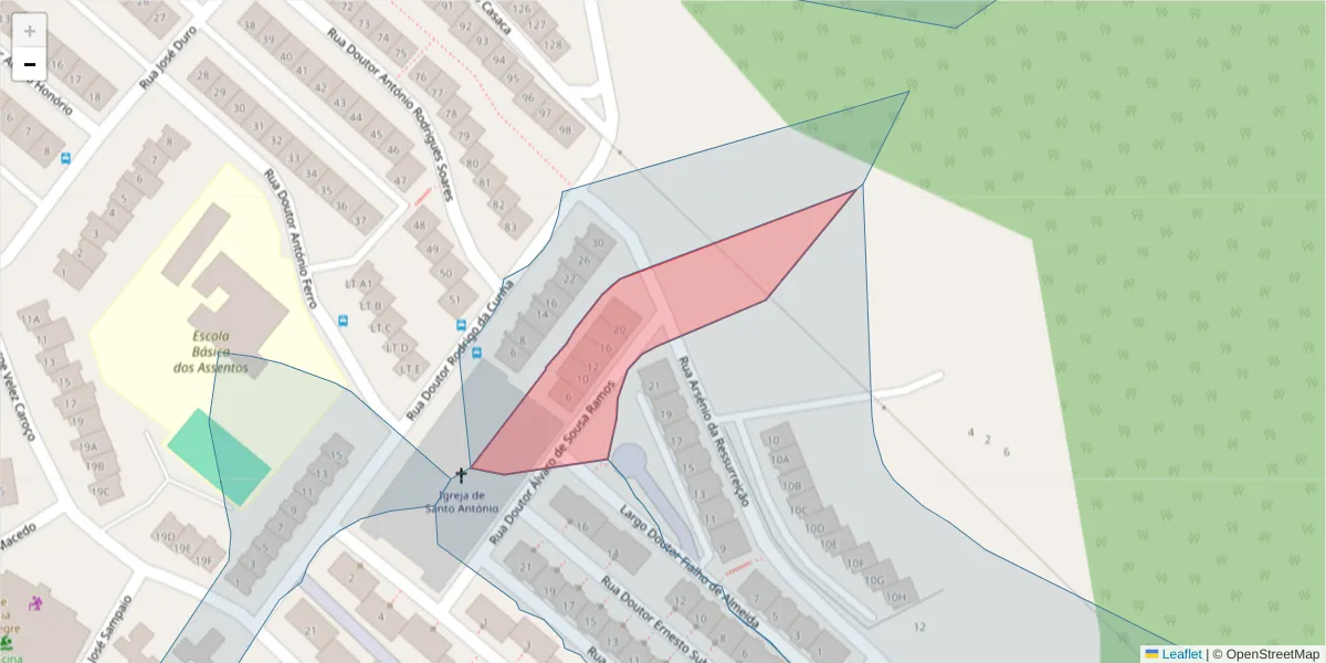 Mapa detalhado do código postal 7300-028 com limites, códigos postais vizinhos e agências dos correios