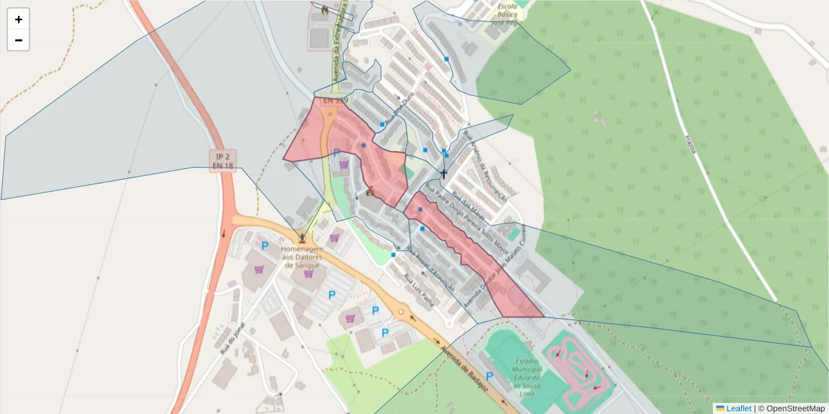 Mapa detalhado do código postal 7300-030 com limites, códigos postais vizinhos e agências dos correios