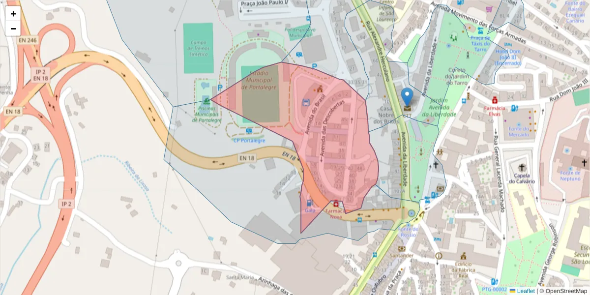 Mapa detalhado do código postal 7300-066 com limites, códigos postais vizinhos e agências dos correios