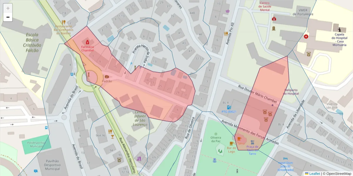 Mapa detalhado do código postal 7300-072 com limites, códigos postais vizinhos e agências dos correios
