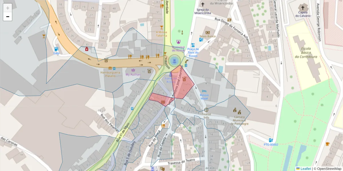 Mapa detalhado do código postal 7300-088 com limites, códigos postais vizinhos e agências dos correios