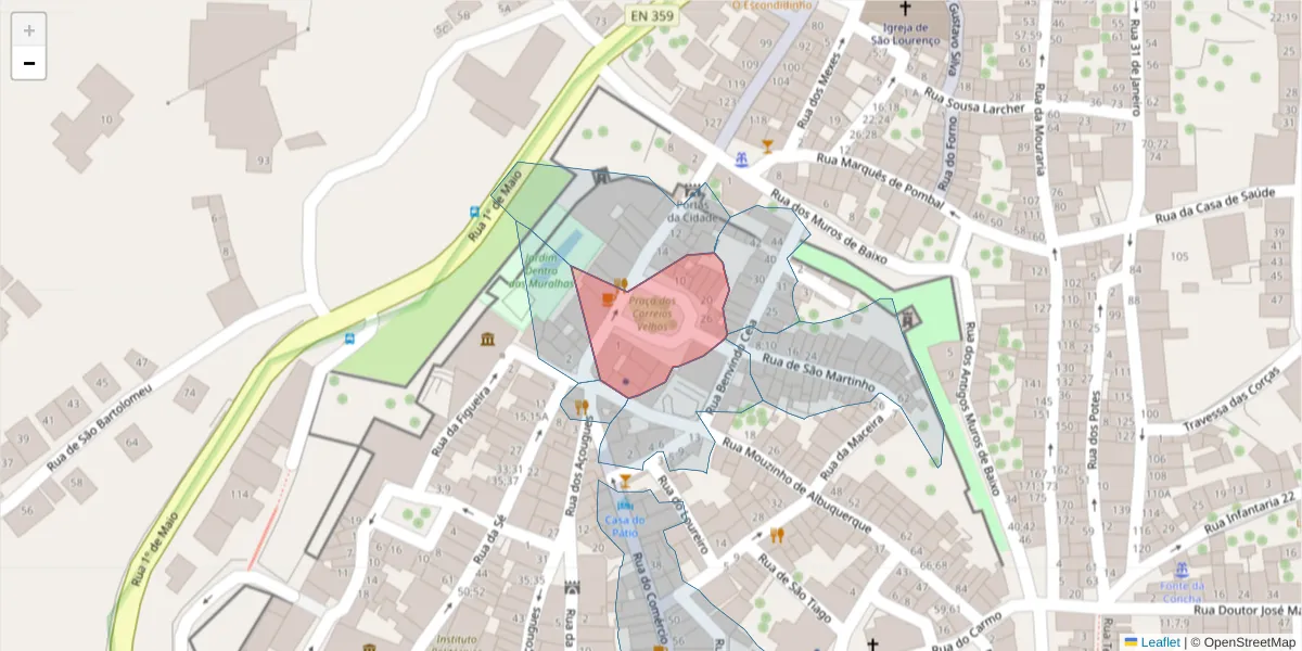 Mapa detalhado do código postal 7300-099 com limites, códigos postais vizinhos e agências dos correios