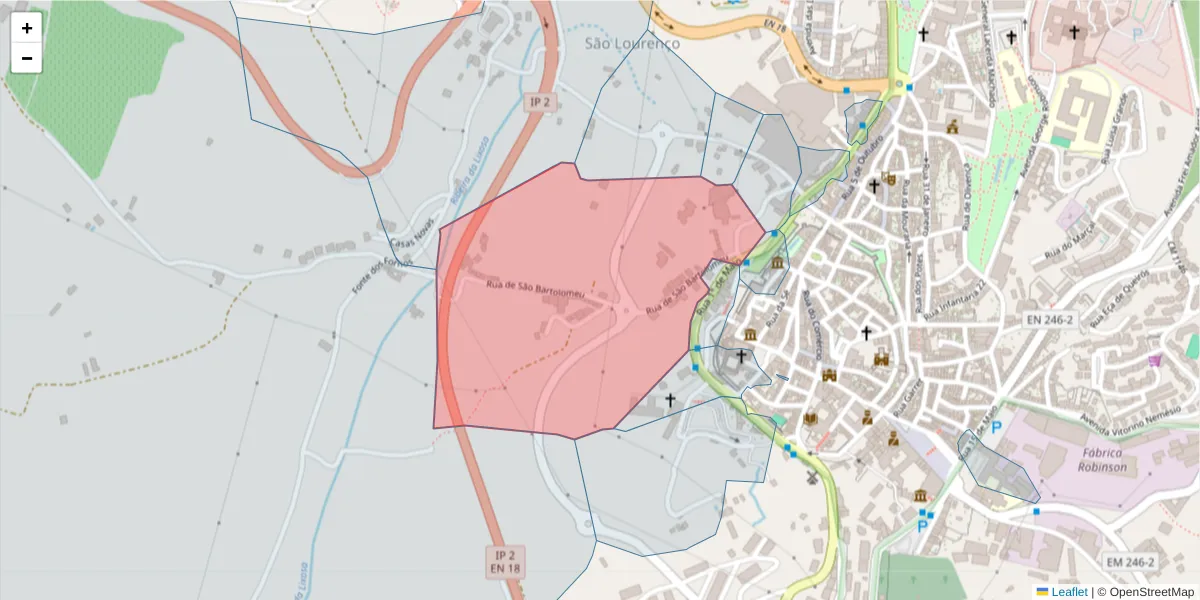 Mapa detalhado do código postal 7300-101 com limites, códigos postais vizinhos e agências dos correios