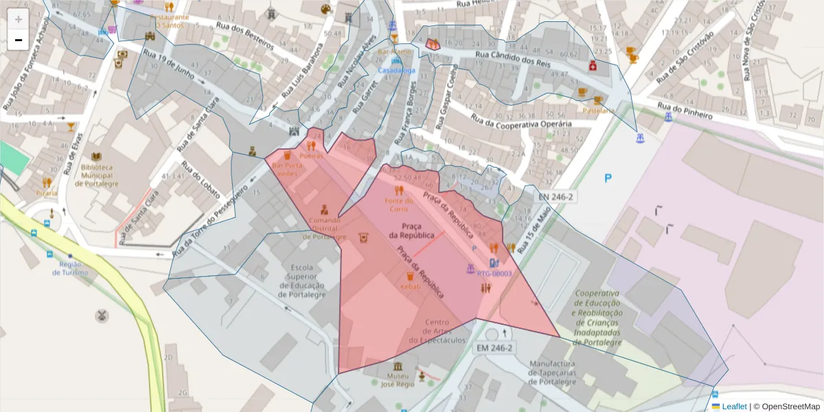 Mapa detalhado do código postal 7300-109 com limites, códigos postais vizinhos e agências dos correios