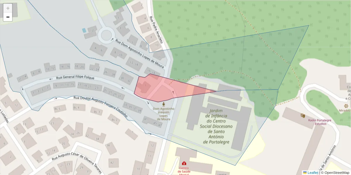 Mapa detalhado do código postal 7300-112 com limites, códigos postais vizinhos e agências dos correios