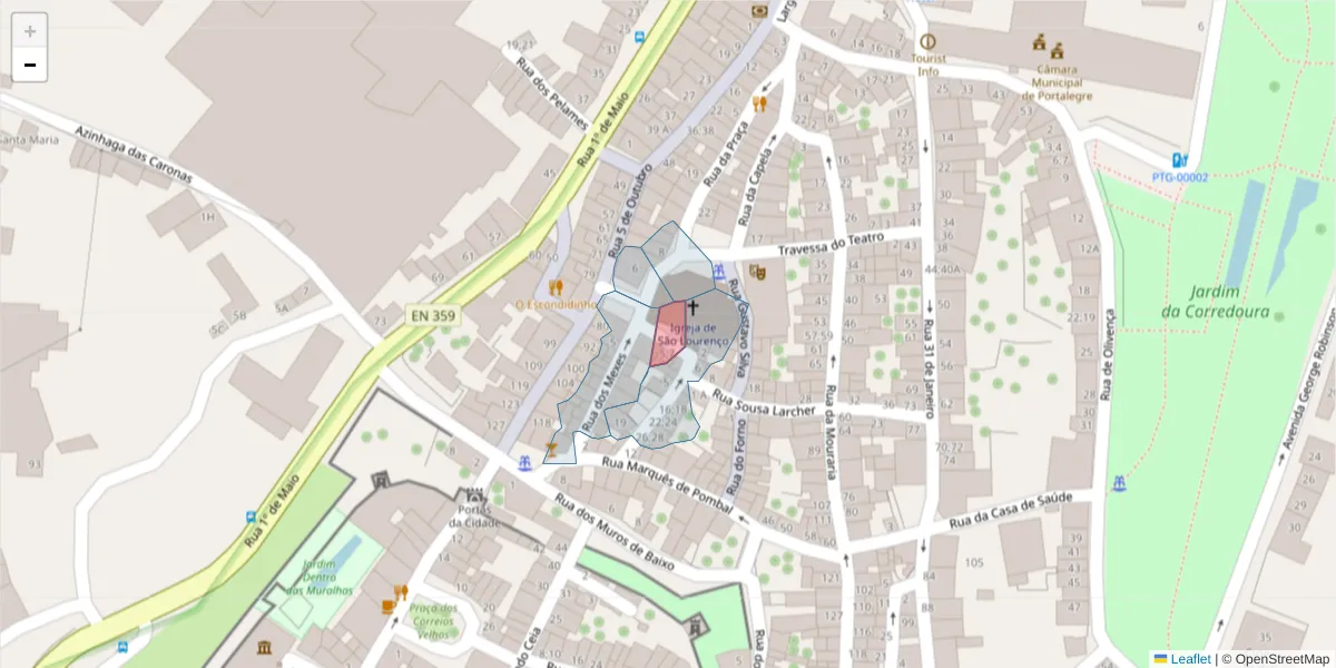 Mapa detalhado do código postal 7300-117 com limites, códigos postais vizinhos e agências dos correios